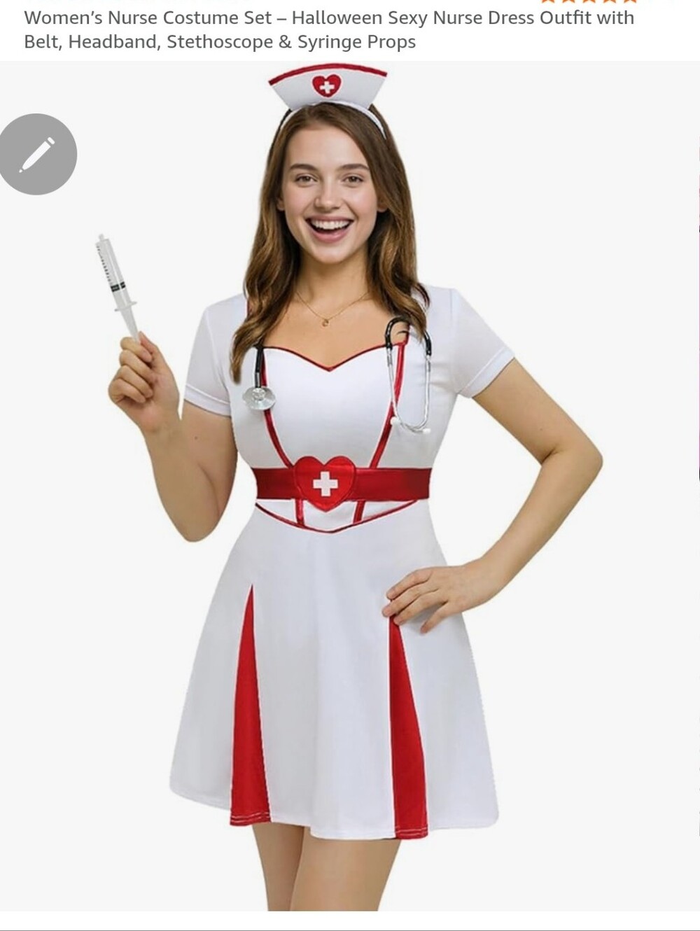 White & Red Nurse Costume Dress with Headpiece